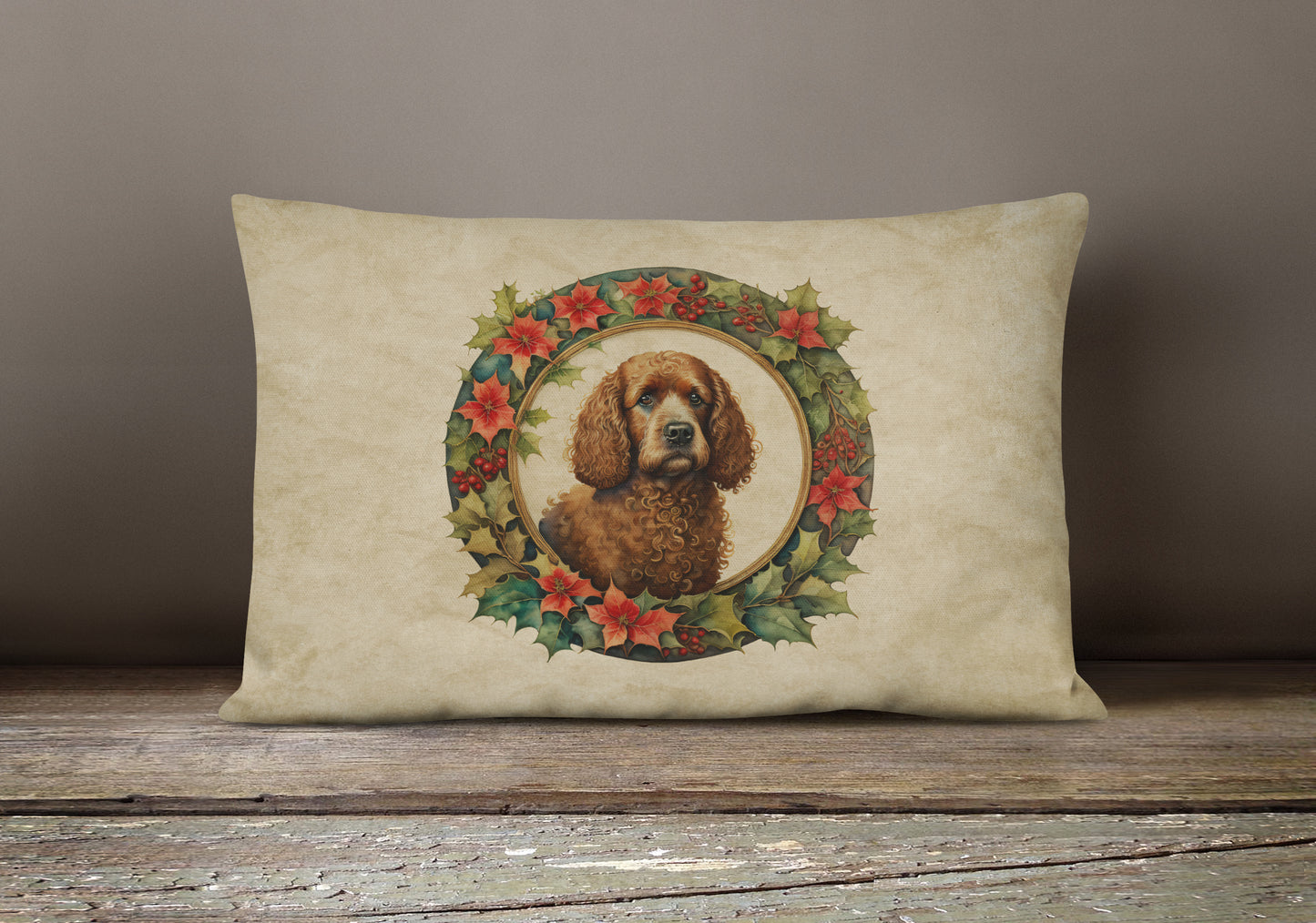 Irish Water Spaniel Christmas Flowers Throw Pillow