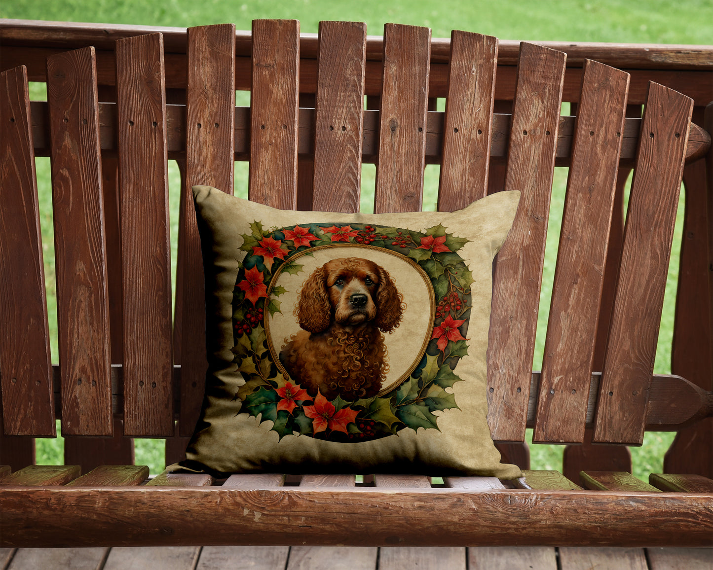 Irish Water Spaniel Christmas Flowers Throw Pillow