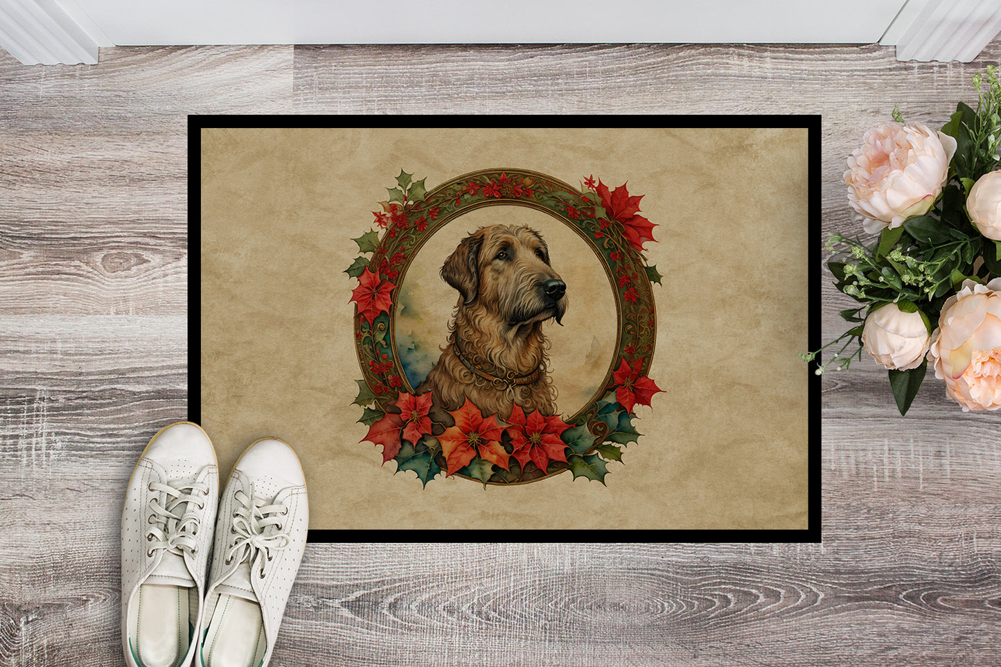 Irish Wolfhound Christmas Flowers Doormat