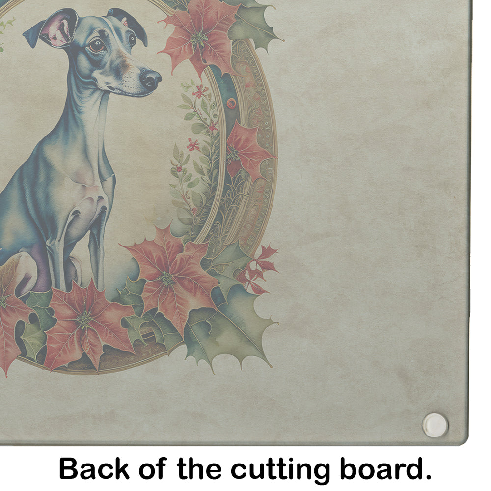 Italian Greyhound Christmas Flowers Glass Cutting Board