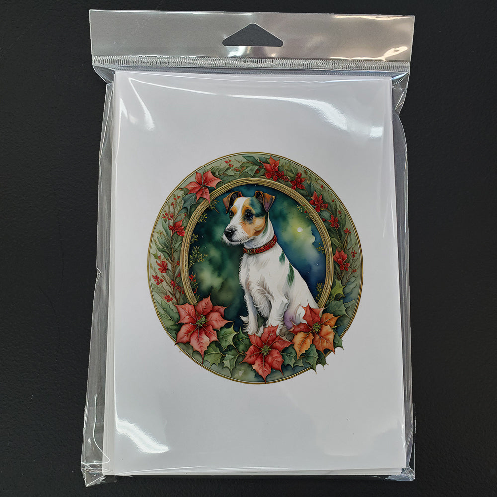 Jack Russell Terrier Christmas Flowers Greeting Cards Pack of 8