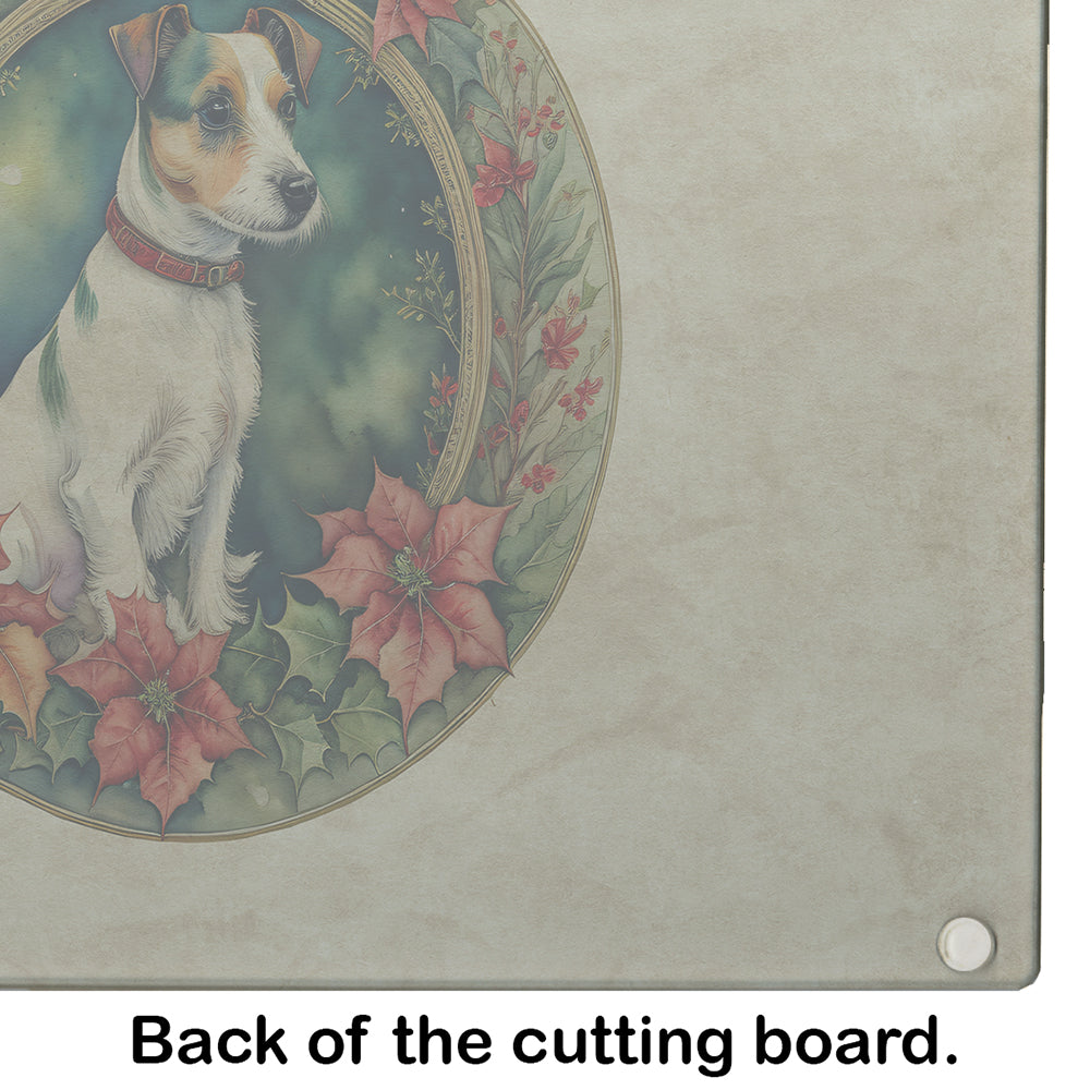 Jack Russell Terrier Christmas Flowers Glass Cutting Board