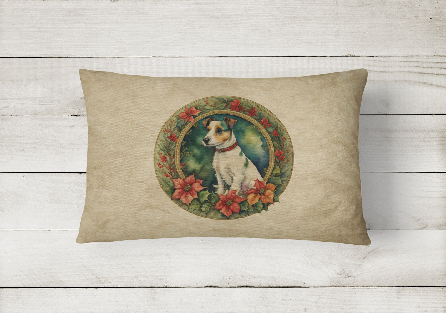 Jack Russell Terrier Christmas Flowers Throw Pillow