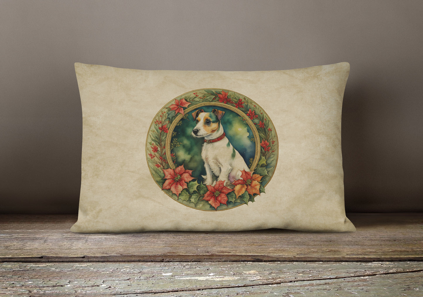 Jack Russell Terrier Christmas Flowers Throw Pillow