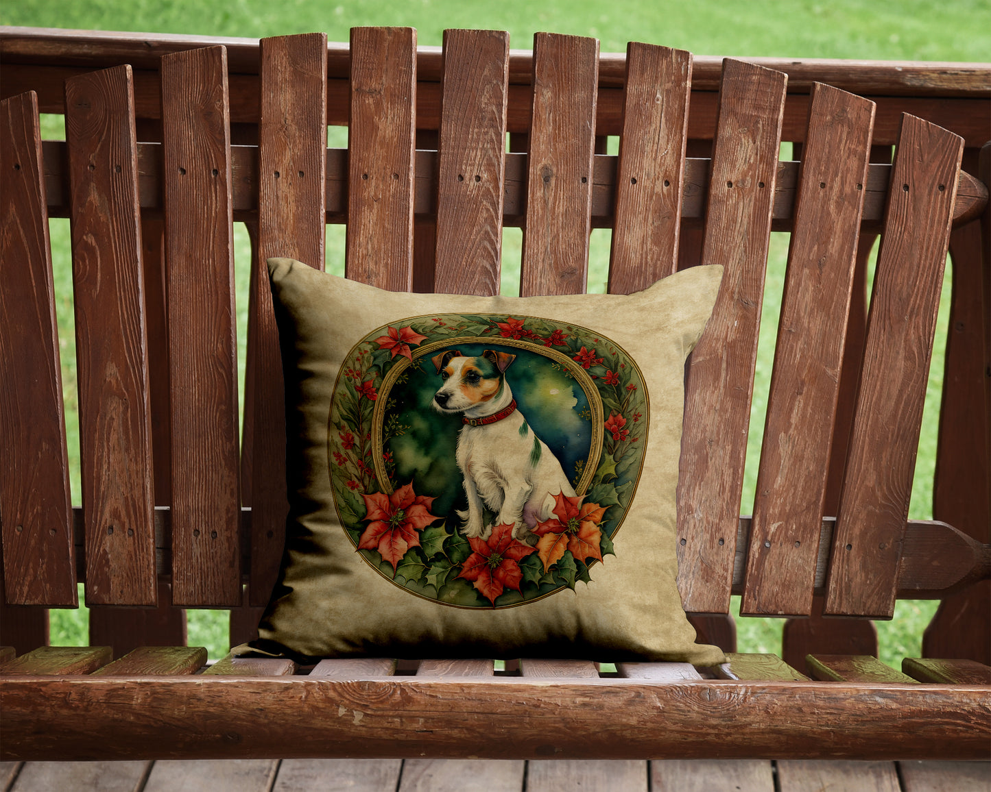 Jack Russell Terrier Christmas Flowers Throw Pillow