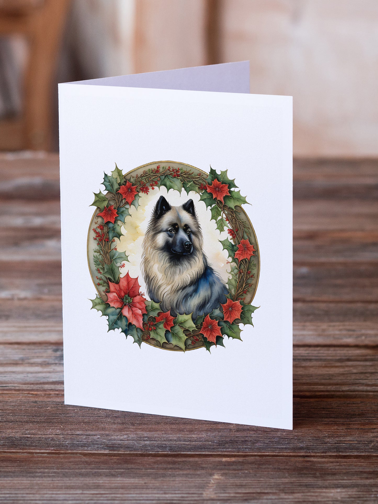 Keeshond Christmas Flowers Greeting Cards Pack of 8