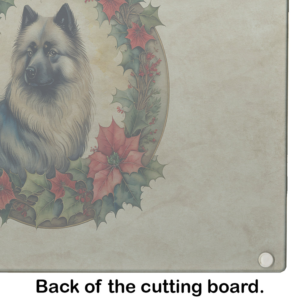 Keeshond Christmas Flowers Glass Cutting Board