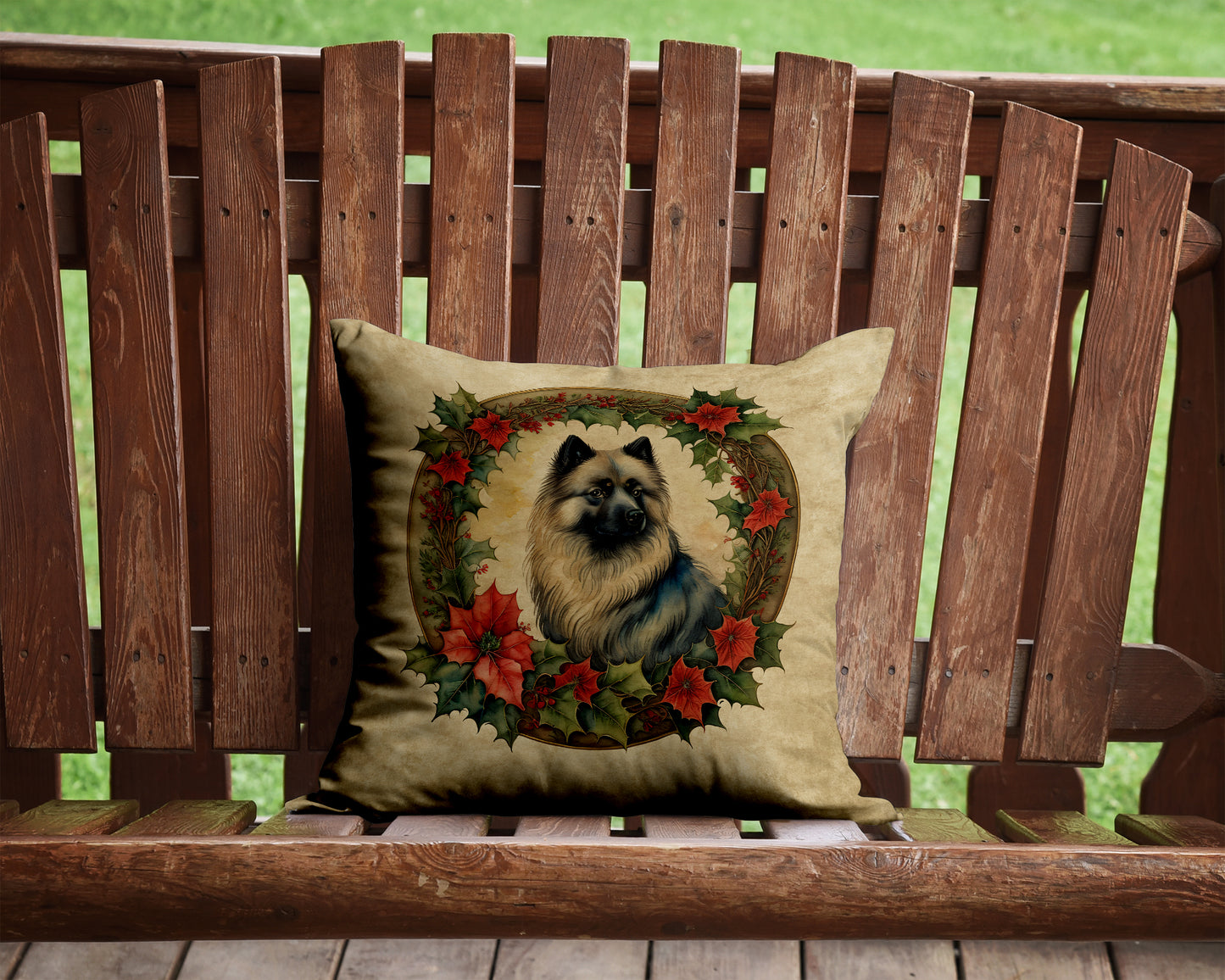 Keeshond Christmas Flowers Throw Pillow