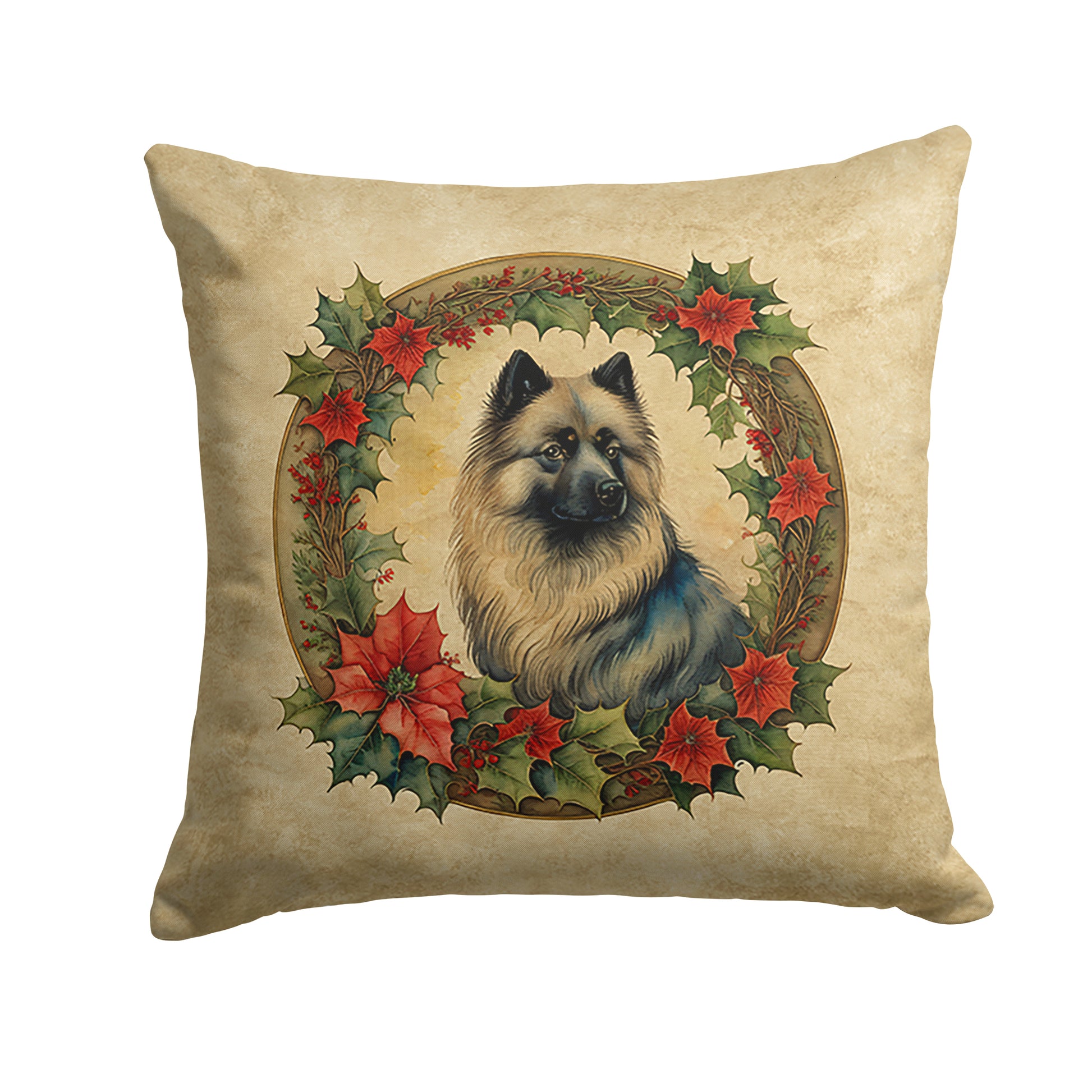 Buy this Keeshond Christmas Flowers Throw Pillow