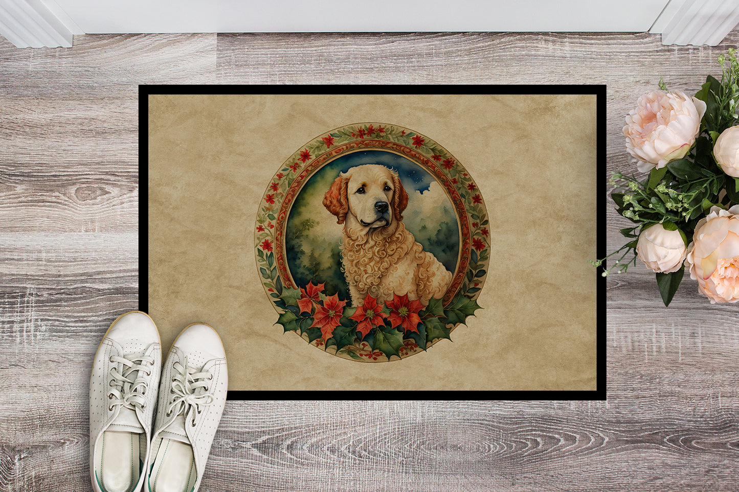 Kuvasz Christmas Flowers Doormat