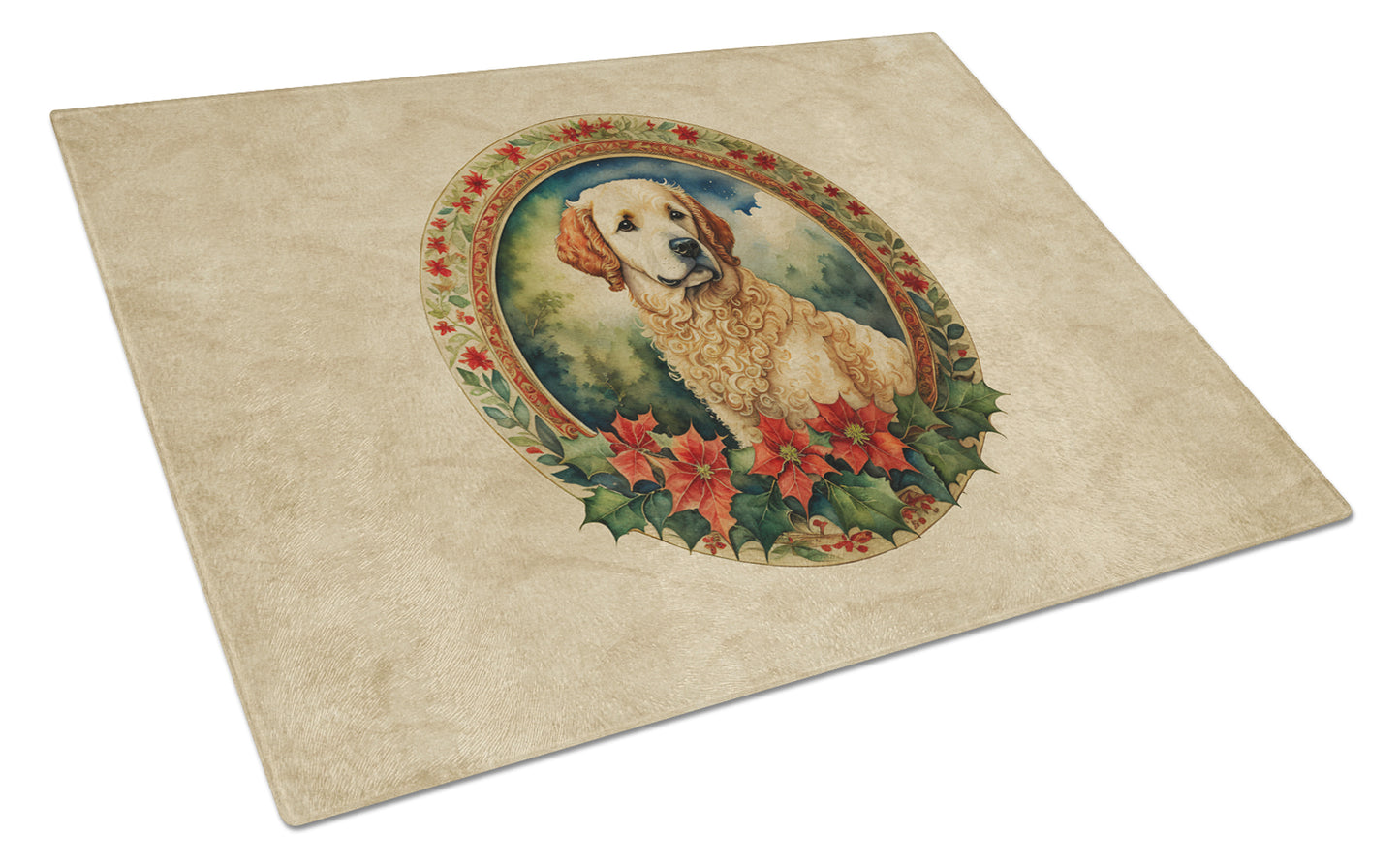 Buy this Kuvasz Christmas Flowers Glass Cutting Board