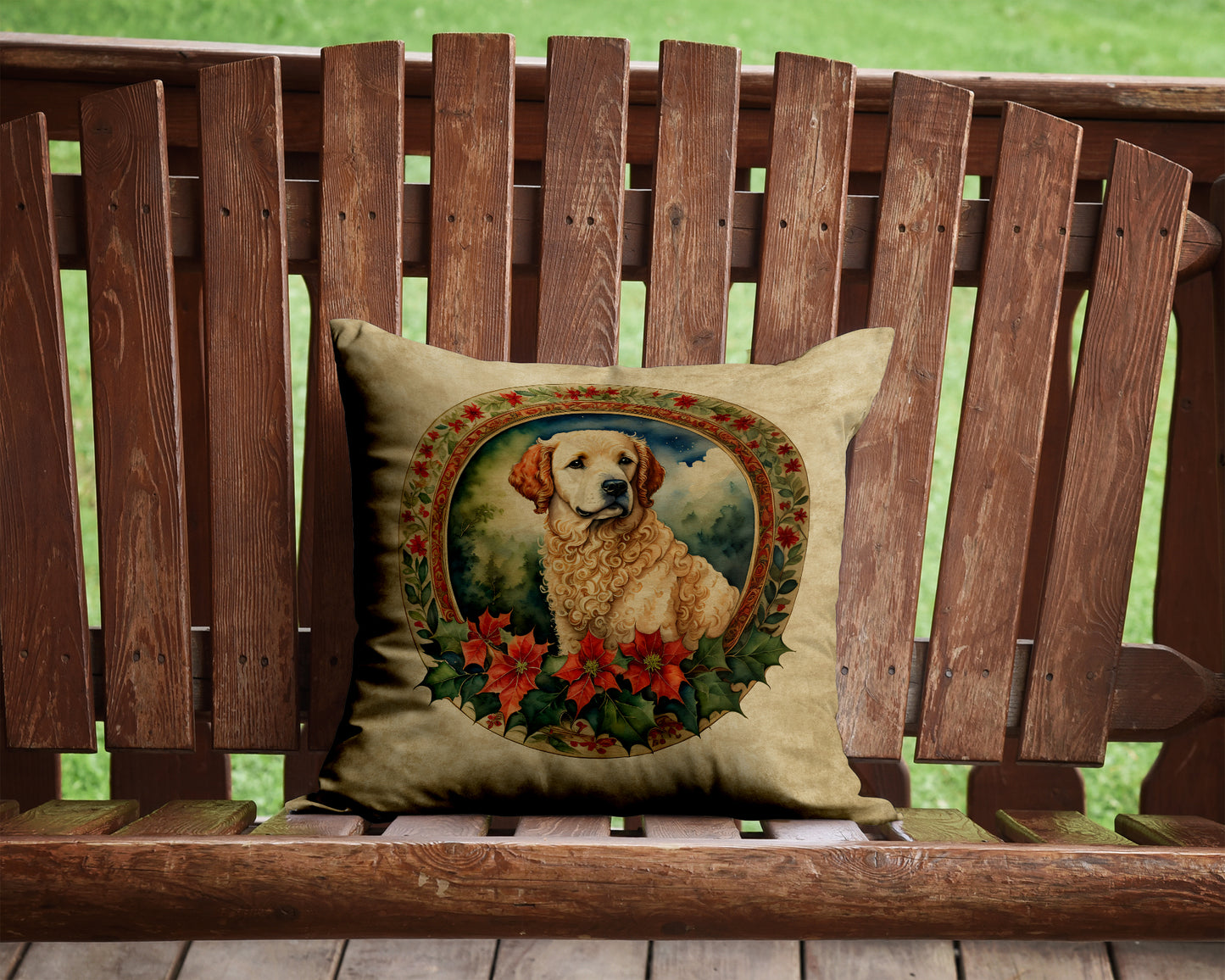 Kuvasz Christmas Flowers Throw Pillow