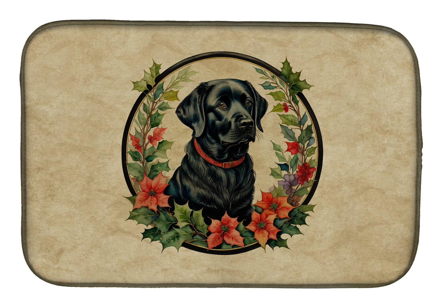 Buy this Labrador Retriever Christmas Flowers Dish Drying Mat