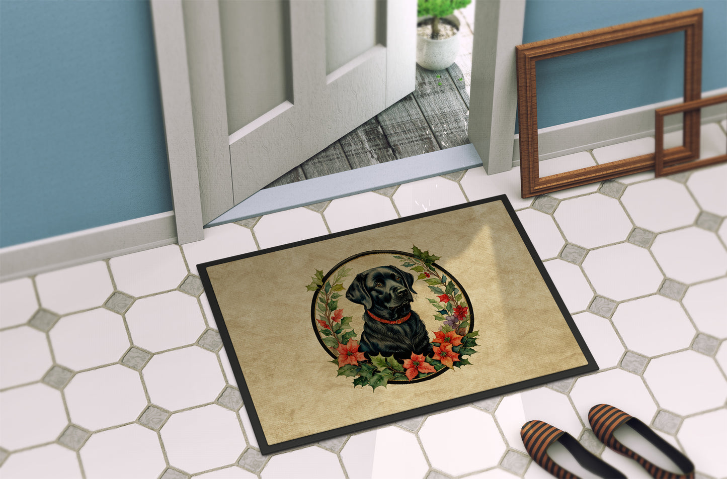 Labrador Retriever Christmas Flowers Doormat