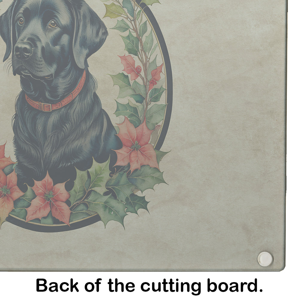 Labrador Retriever Christmas Flowers Glass Cutting Board