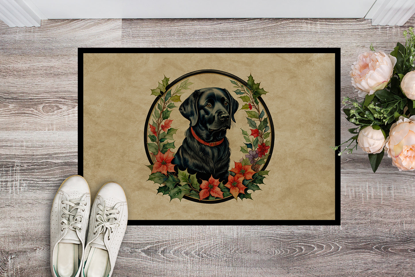 Labrador Retriever Christmas Flowers Doormat