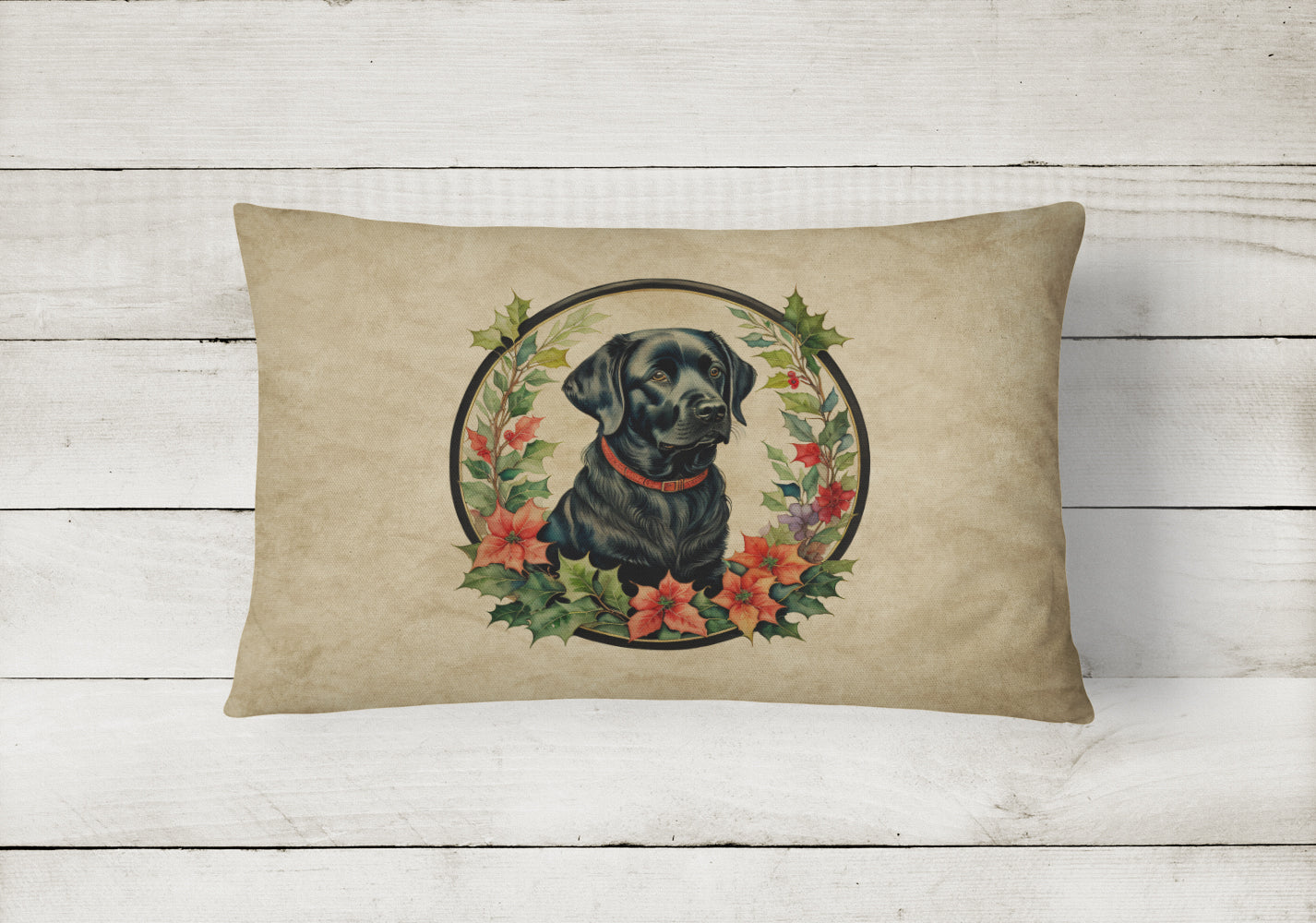 Labrador Retriever Christmas Flowers Throw Pillow