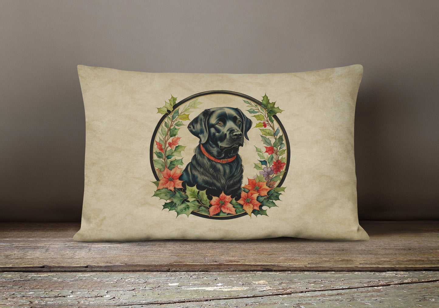 Labrador Retriever Christmas Flowers Throw Pillow