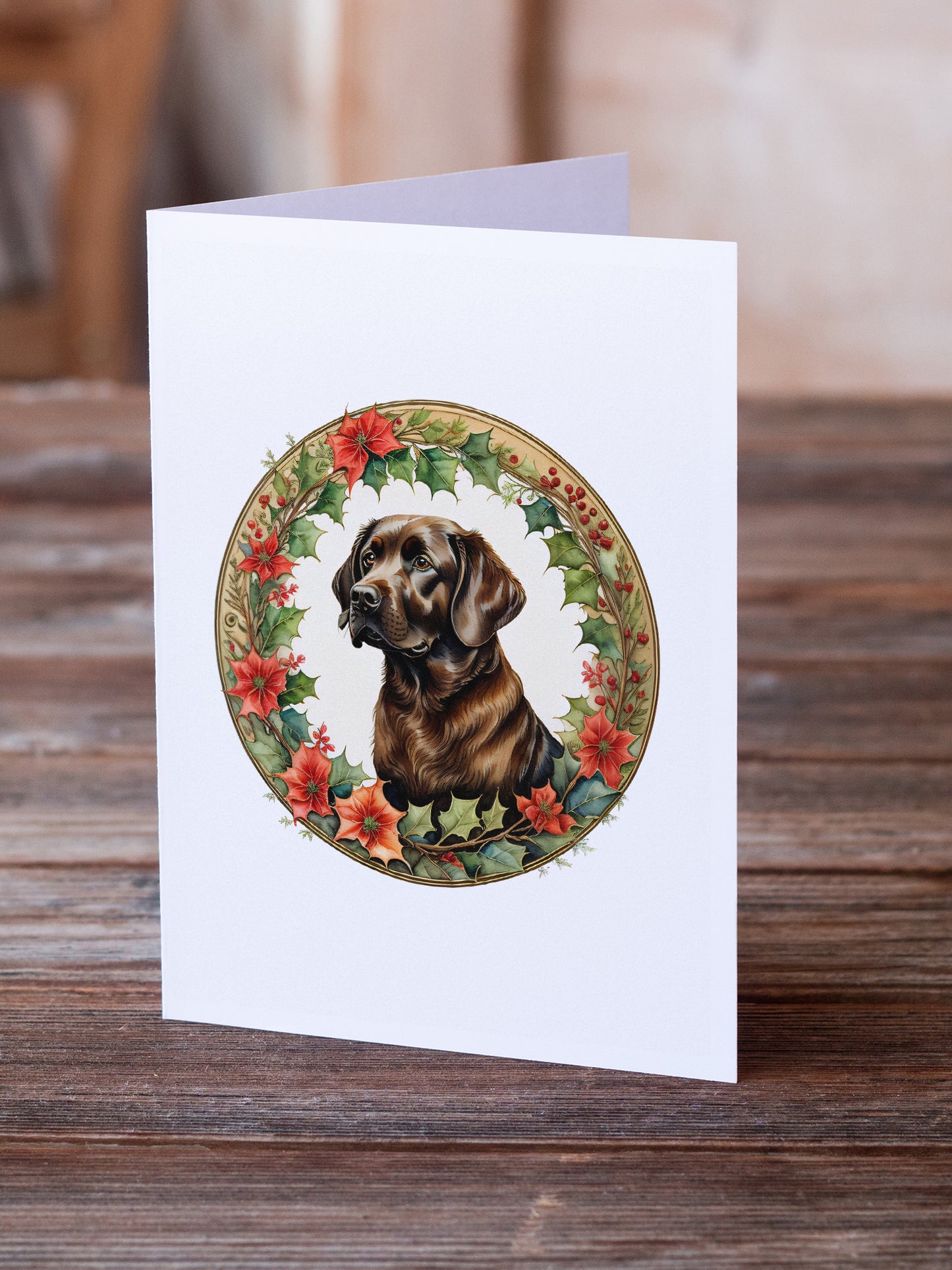 Labrador Retriever Christmas Flowers Greeting Cards Pack of 8