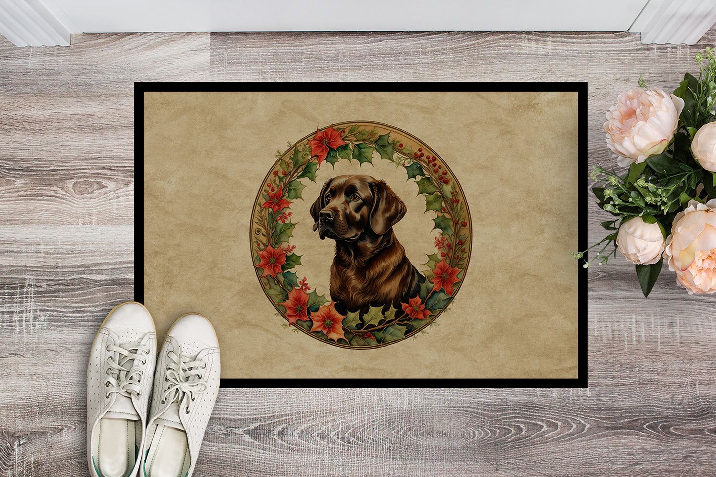 Labrador Retriever Christmas Flowers Doormat