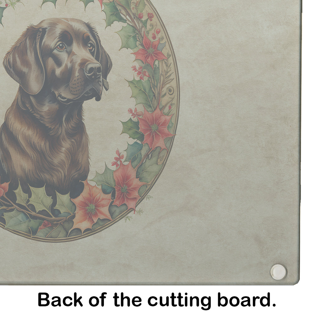 Labrador Retriever Christmas Flowers Glass Cutting Board