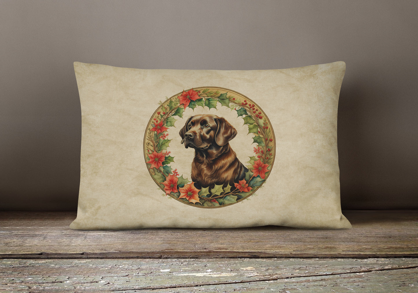 Labrador Retriever Christmas Flowers Throw Pillow