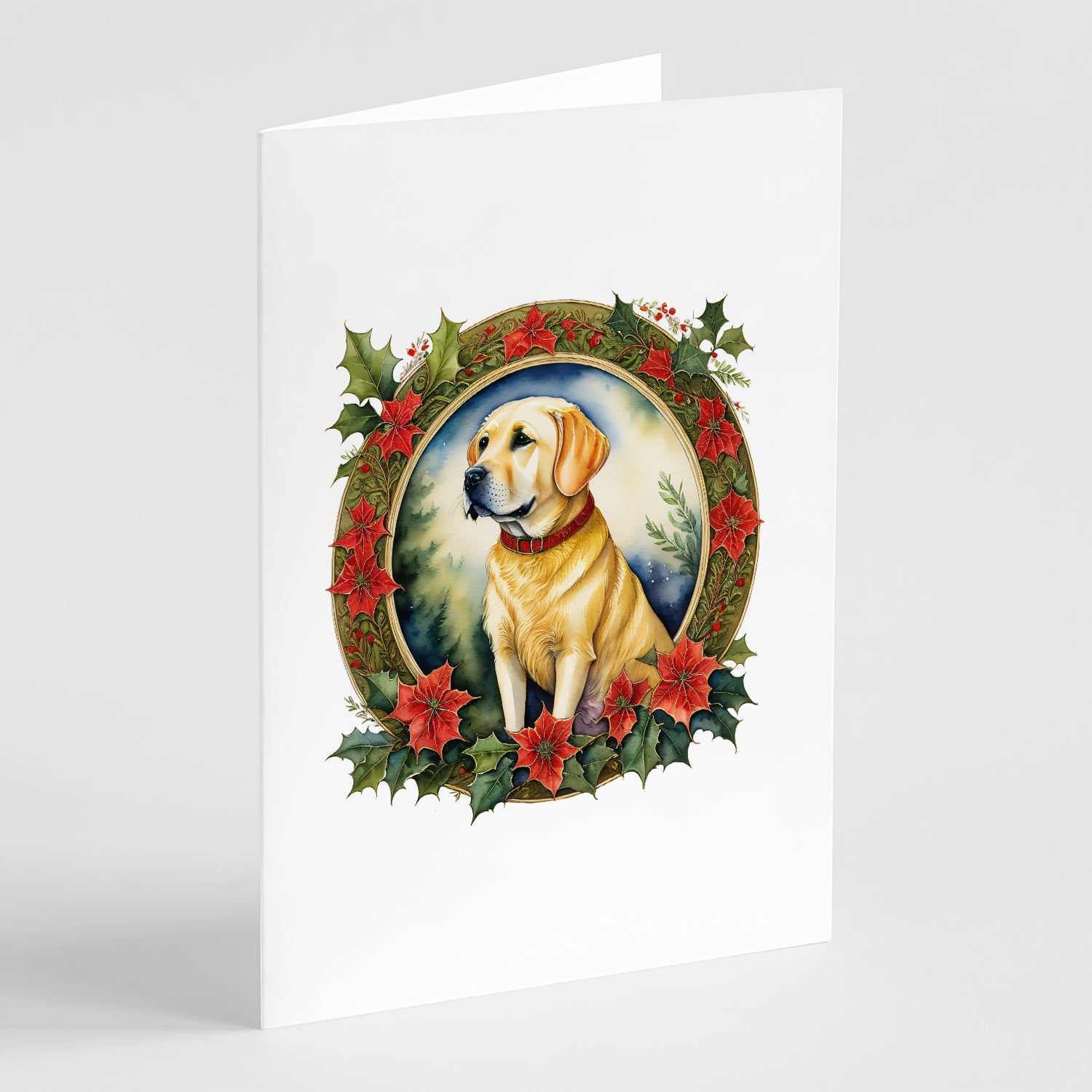 Buy this Labrador Retriever Christmas Flowers Greeting Cards Pack of 8