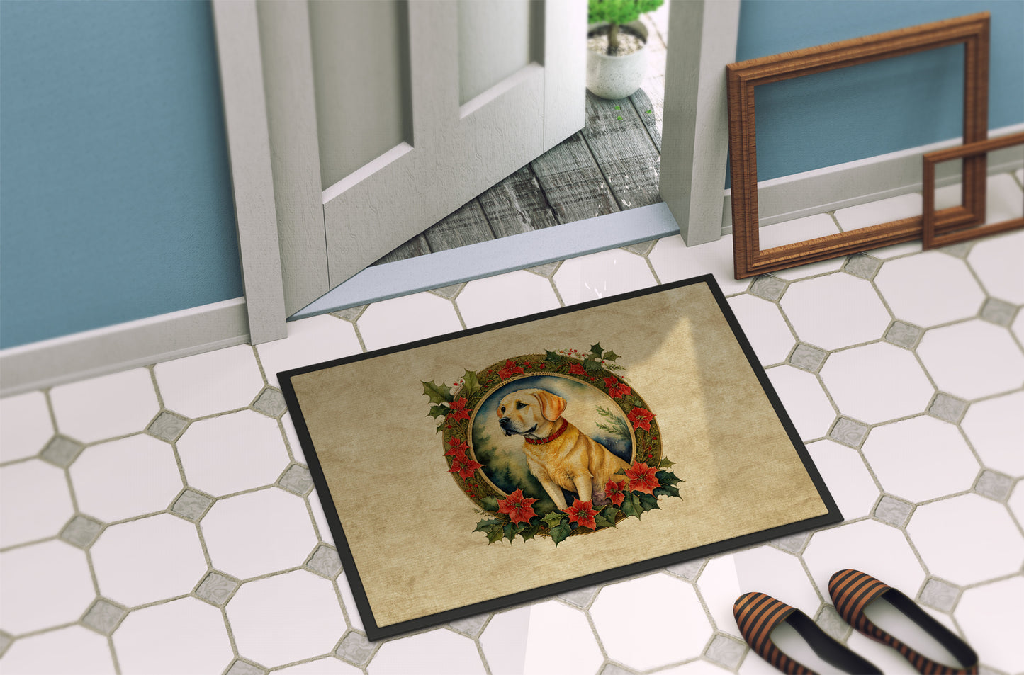 Labrador Retriever Christmas Flowers Doormat