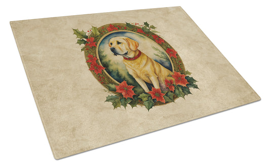 Buy this Labrador Retriever Christmas Flowers Glass Cutting Board