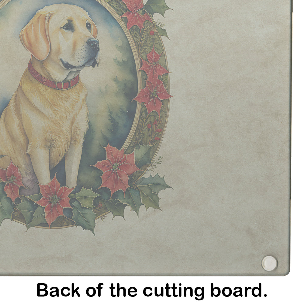 Labrador Retriever Christmas Flowers Glass Cutting Board