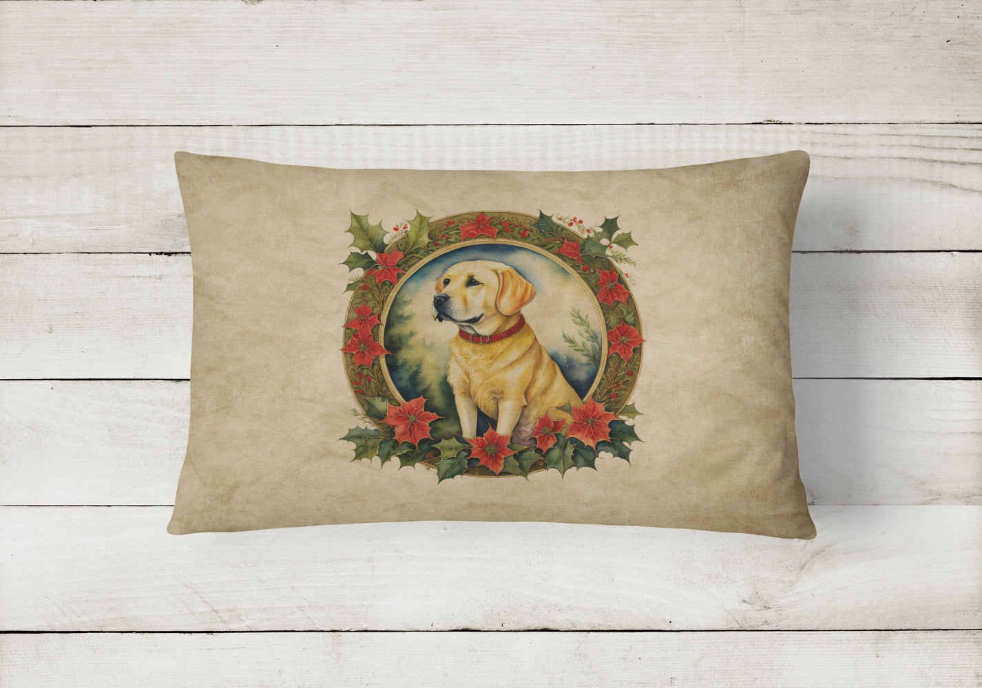 Labrador Retriever Christmas Flowers Throw Pillow