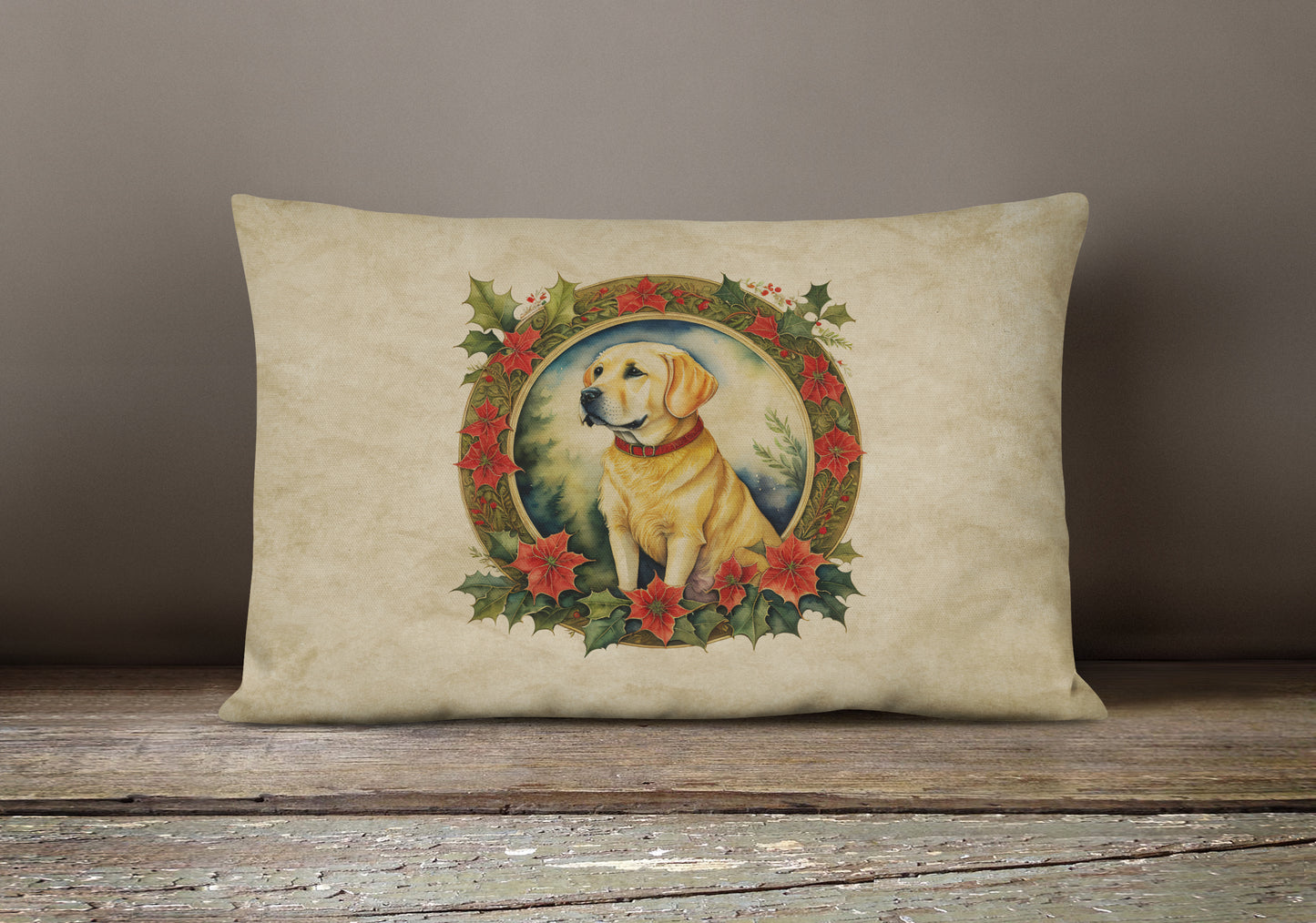 Labrador Retriever Christmas Flowers Throw Pillow