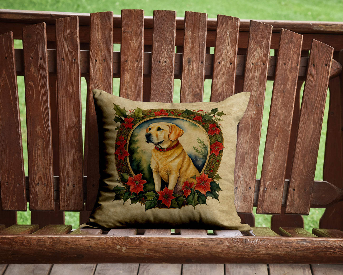 Labrador Retriever Christmas Flowers Throw Pillow