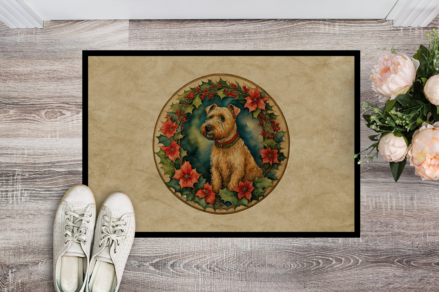 Lakeland Terrier Christmas Flowers Doormat