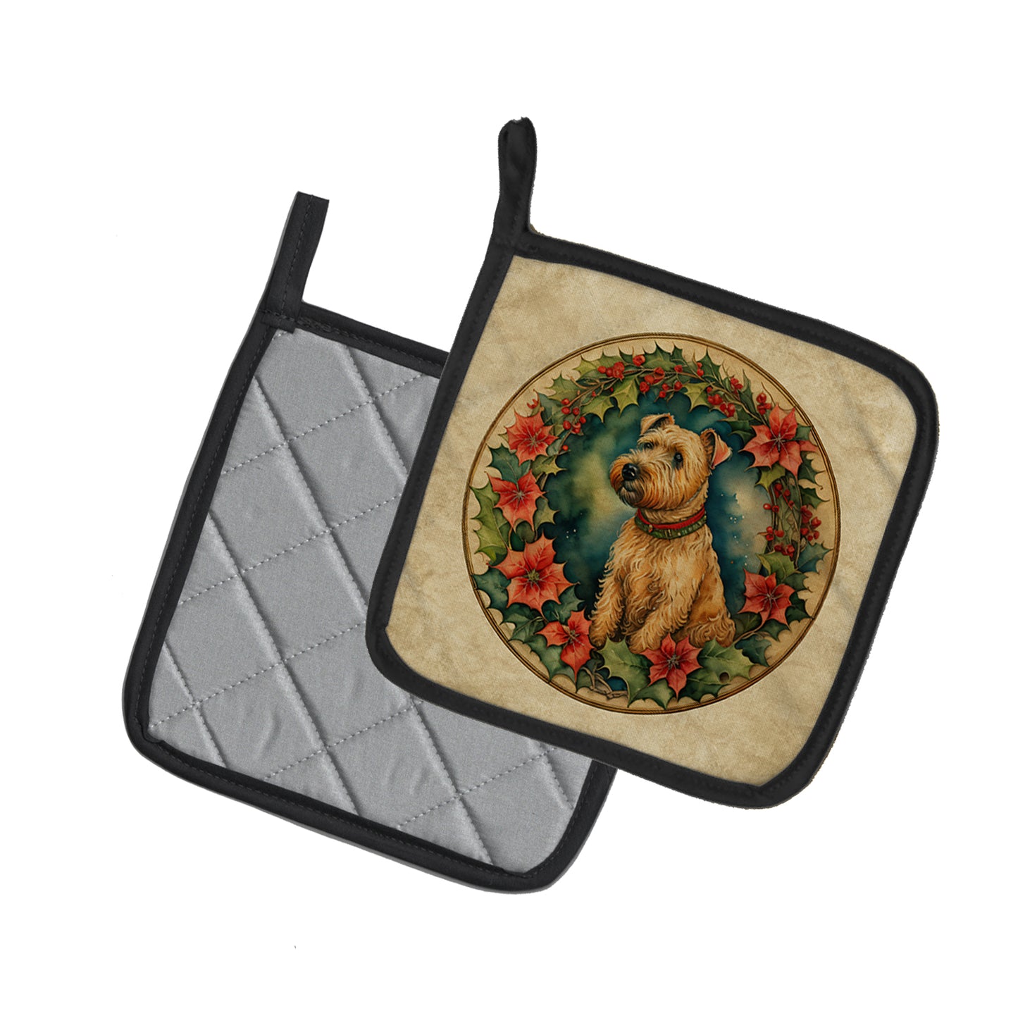 Lakeland Terrier Christmas Flowers Pair of Pot Holders