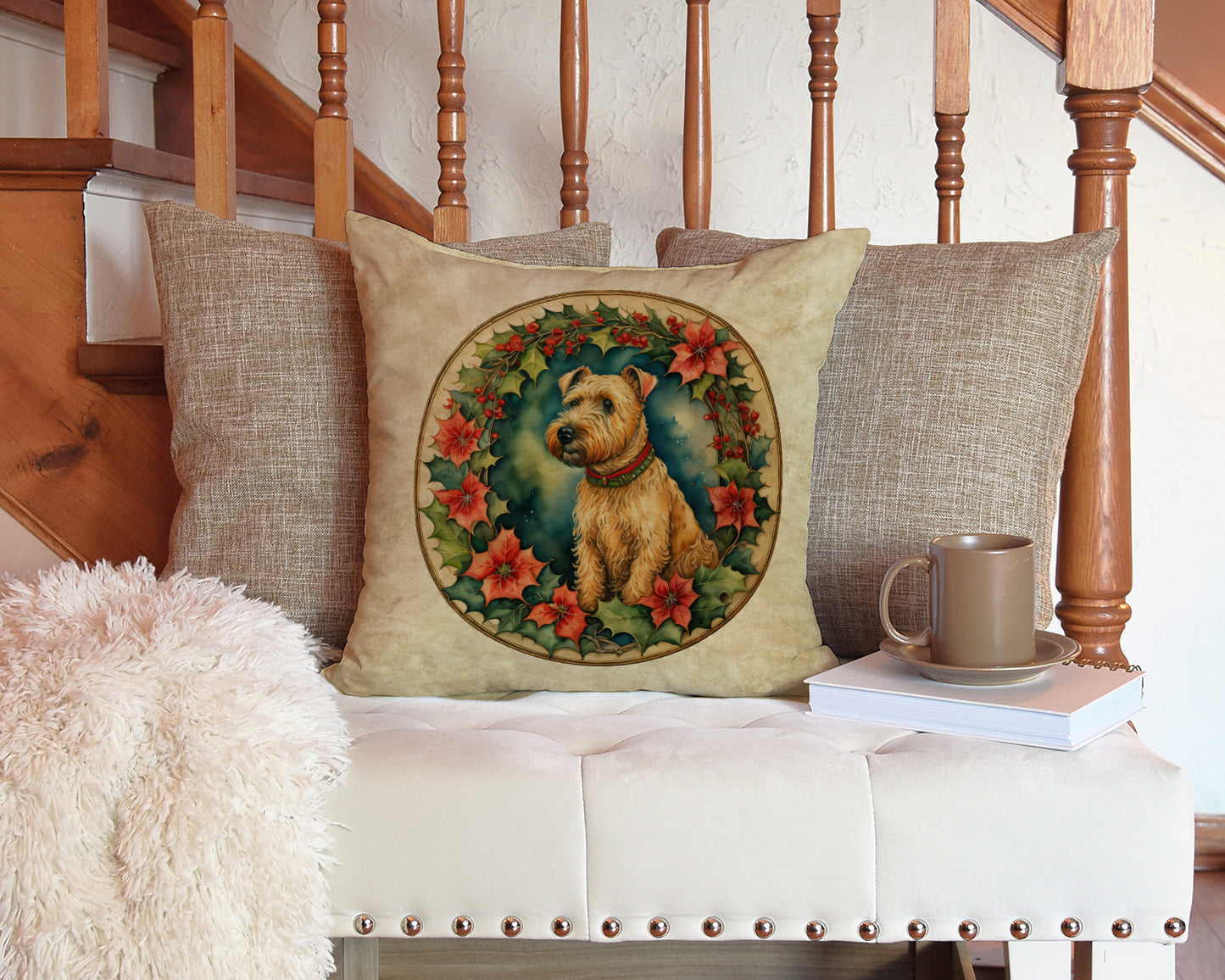 Lakeland Terrier Christmas Flowers Throw Pillow