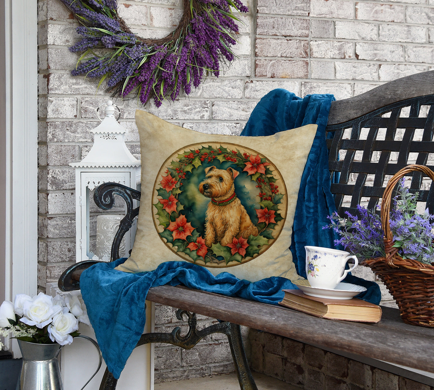 Lakeland Terrier Christmas Flowers Throw Pillow