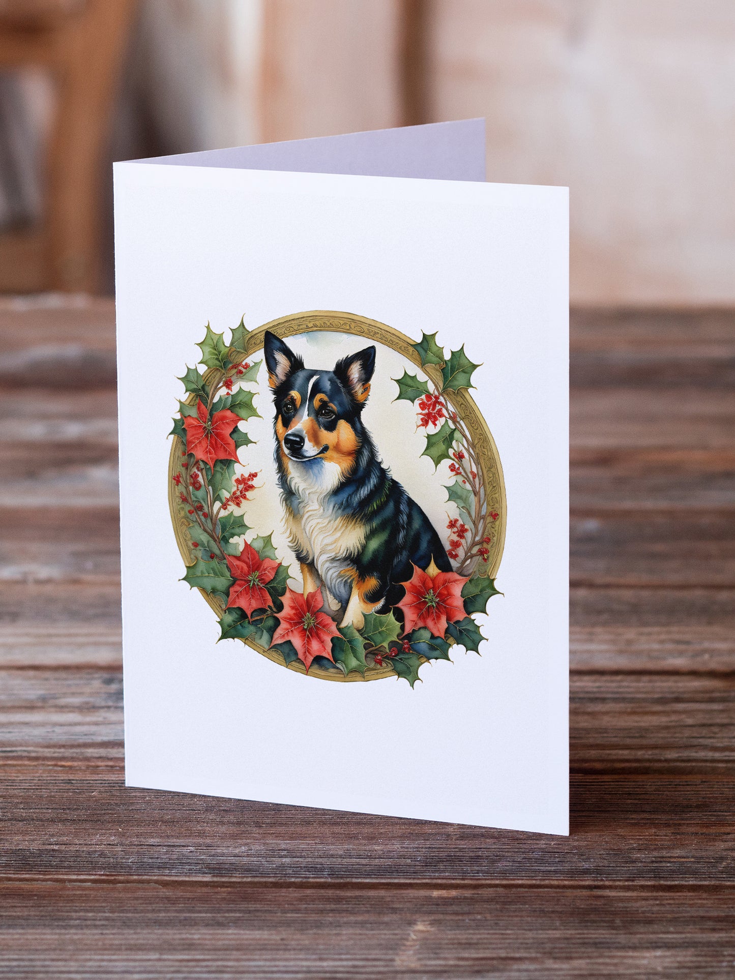 Lancashire Heeler Christmas Flowers Greeting Cards Pack of 8