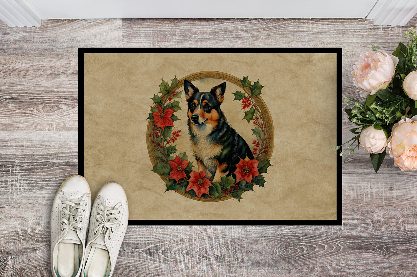 Lancashire Heeler Christmas Flowers Doormat