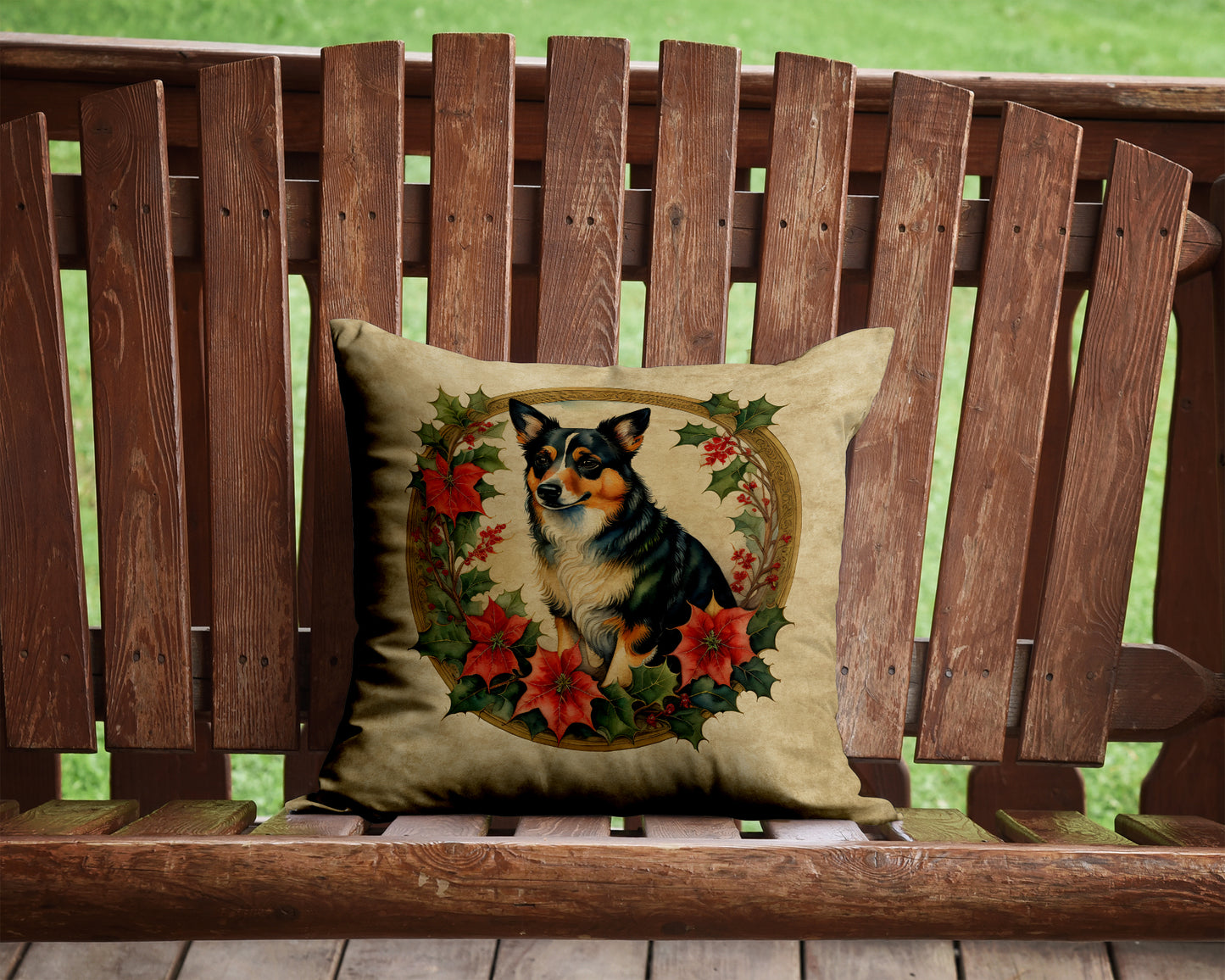 Lancashire Heeler Christmas Flowers Throw Pillow