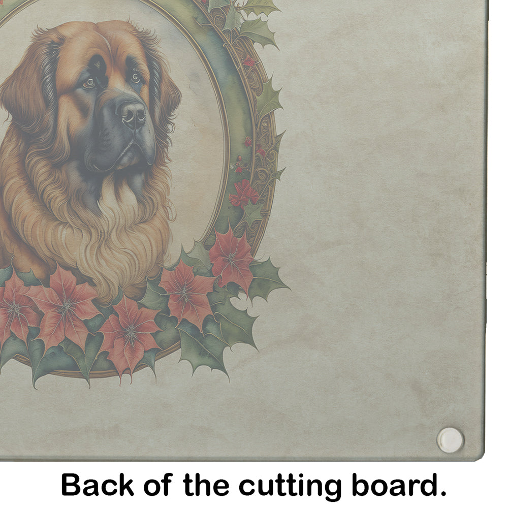 Leonberger Christmas Flowers Glass Cutting Board