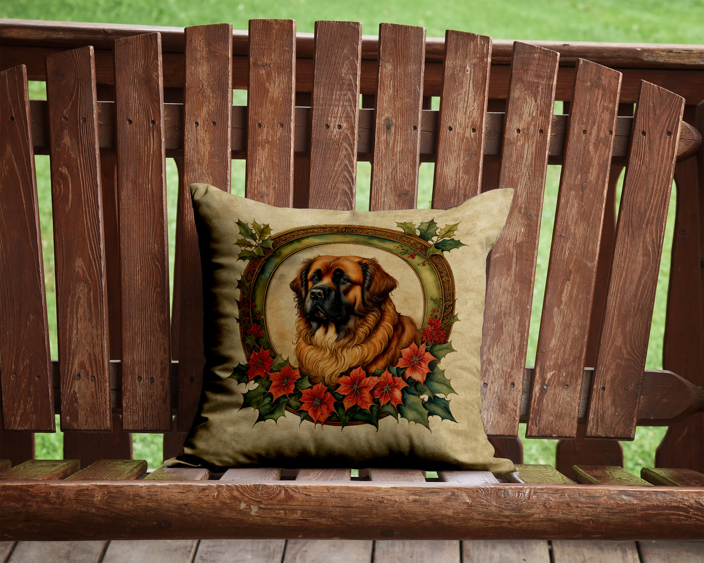 Leonberger Christmas Flowers Throw Pillow