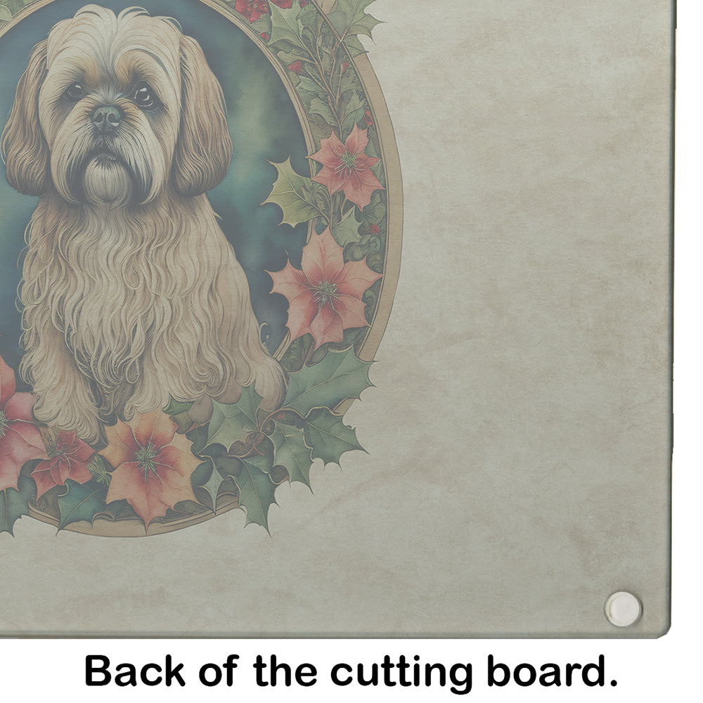 Lhasa Apso Christmas Flowers Glass Cutting Board