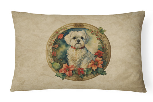 Buy this Maltese Christmas Flowers Throw Pillow