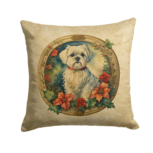 Buy this Maltese Christmas Flowers Throw Pillow