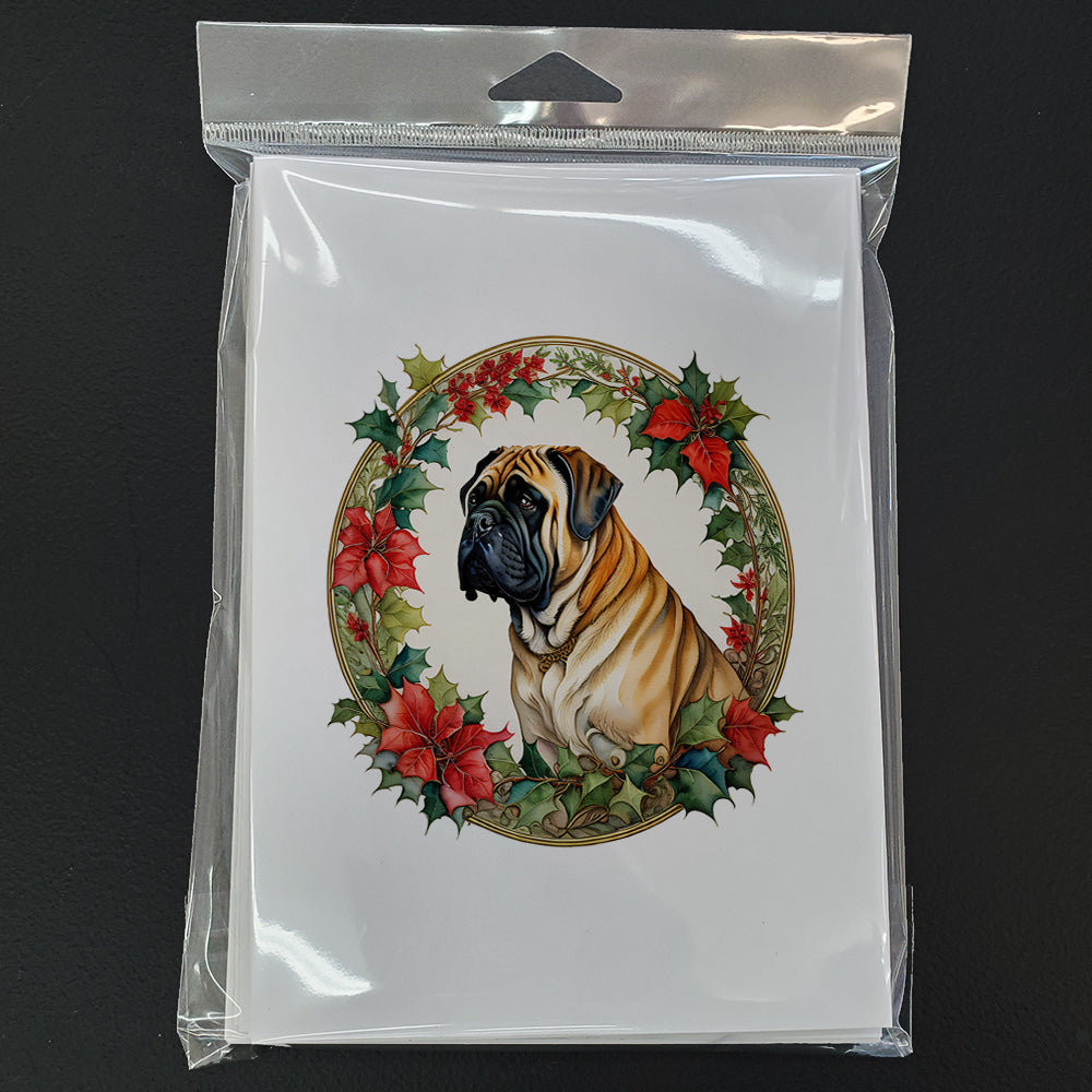 Mastiff Christmas Flowers Greeting Cards Pack of 8