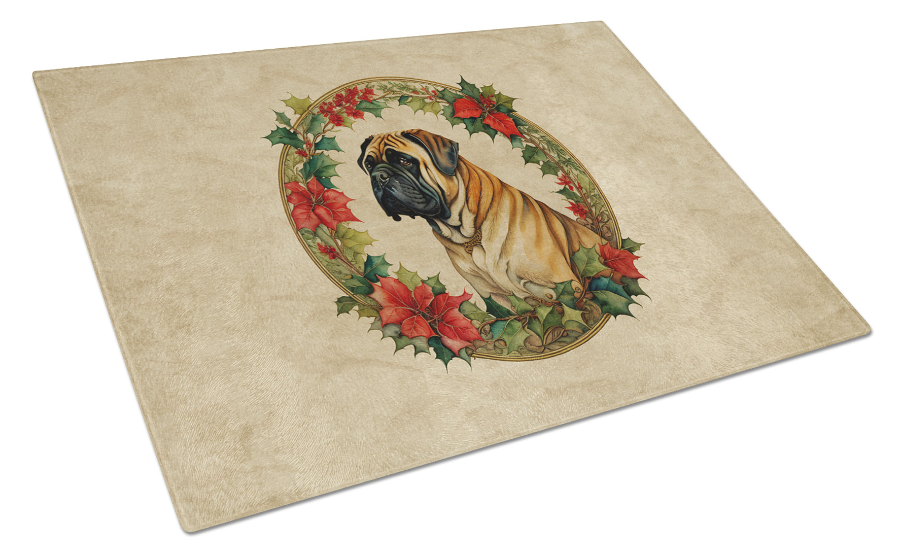 Buy this Mastiff Christmas Flowers Glass Cutting Board