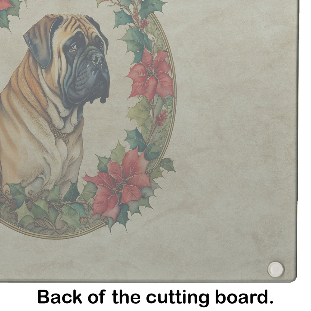 Mastiff Christmas Flowers Glass Cutting Board