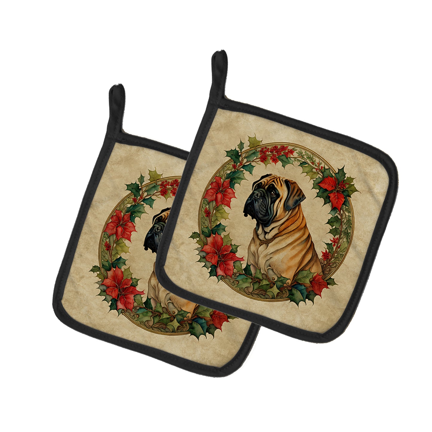 Buy this Mastiff Christmas Flowers Pair of Pot Holders