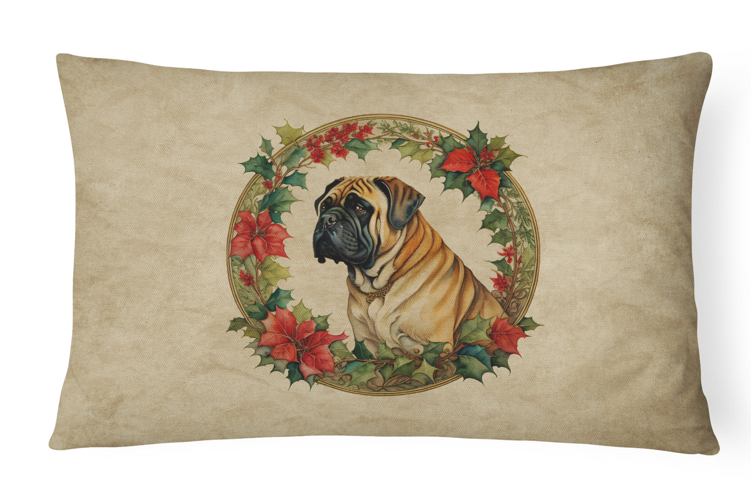 Buy this Mastiff Christmas Flowers Throw Pillow